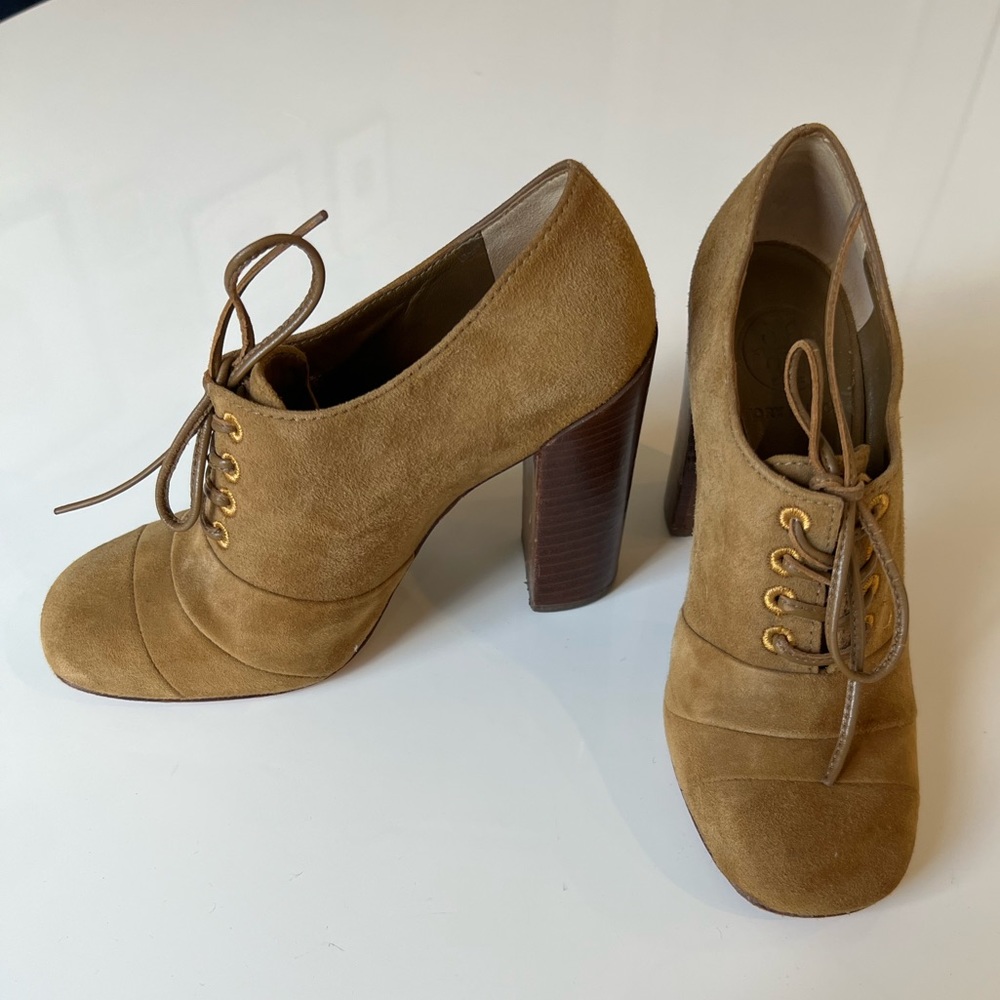 Tory Burch Lace Up Suede Heeled Booties